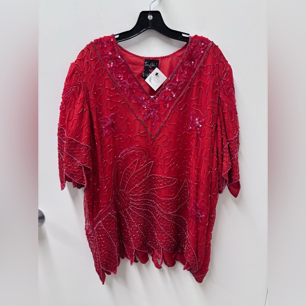 NWT Vintage Tan-Chho by Krishma Overseas Red Embellished Silk Blouse